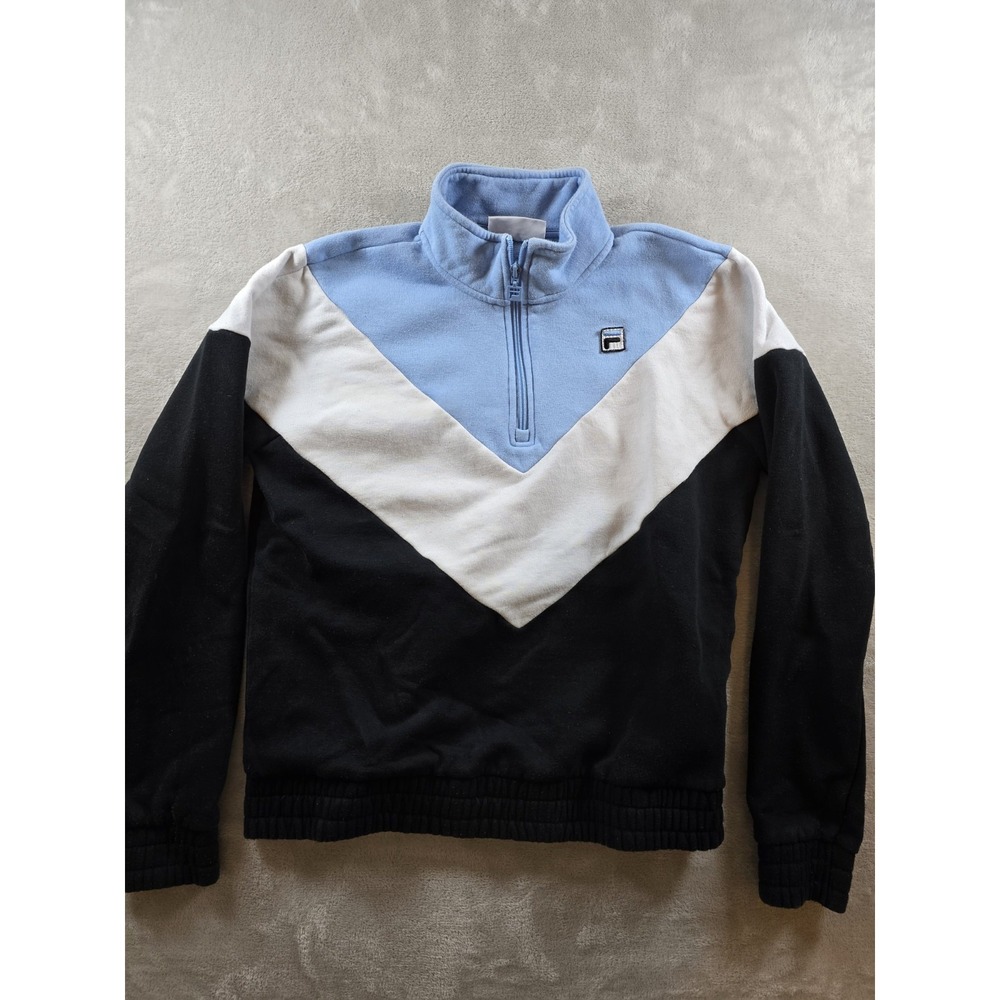 Fila Sport Womens Medium Blue Black And White Quarter 1/4 Zip Sweatshirt Sweater